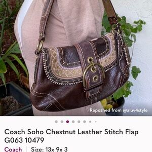 Coach Brown Leather Shoulder Bag with Stitch Detail
